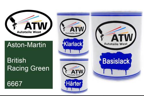 Aston-Martin, British Racing Green, 6667: 1L Lackdose + 1L Klarlack + 500ml Härter - Set, von ATW Autoteile West.